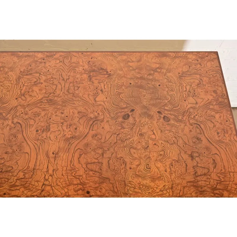 Milo Baughman Style Burl Wood Parsons Extension Dining Table, Newly Refinished - Image 10