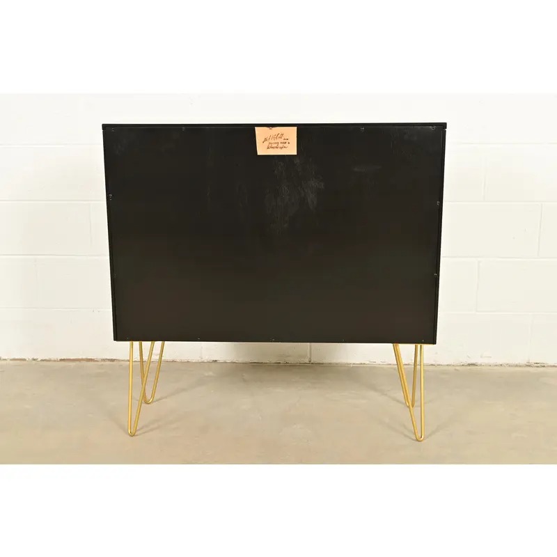 Paul McCobb Planner Group Black Lacquered Bookcase on Hairpin Legs, Newly Refinished - Image 10