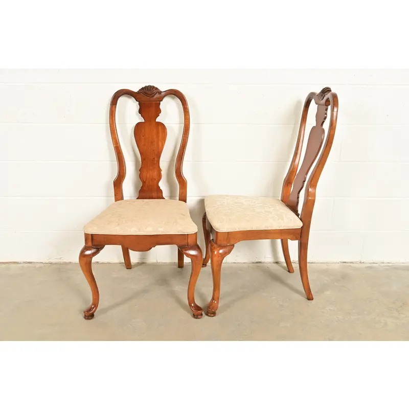Queen Anne Solid Mahogany Side Chairs or Dining Chairs by Stanley, Pair - Image 10
