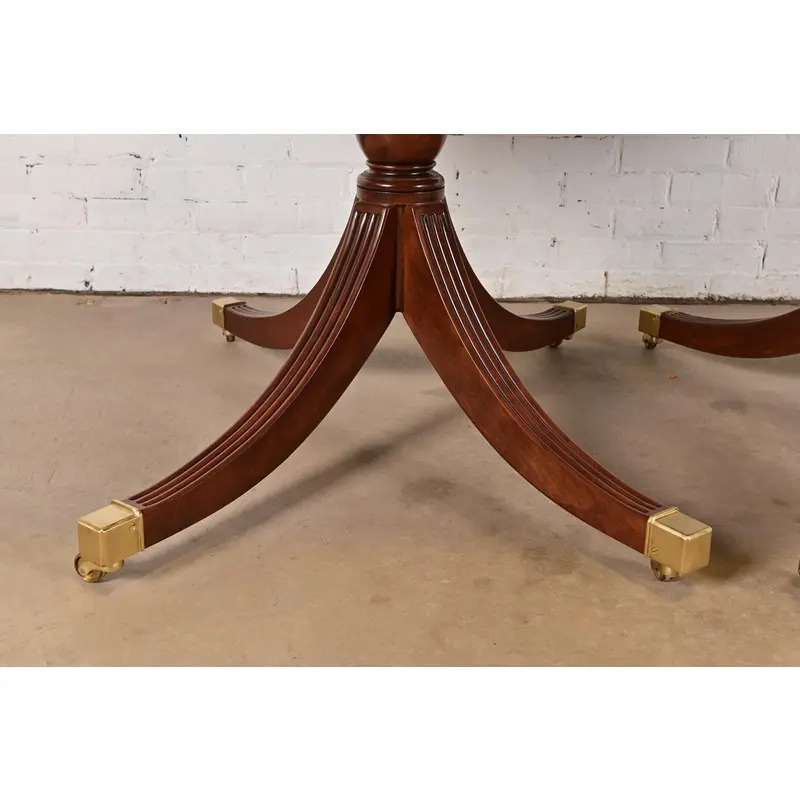 Smith & Watson Georgian Banded Cherry and Burl Wood Double Pedestal Extension Dining Table, Newly Refinished - Image 10