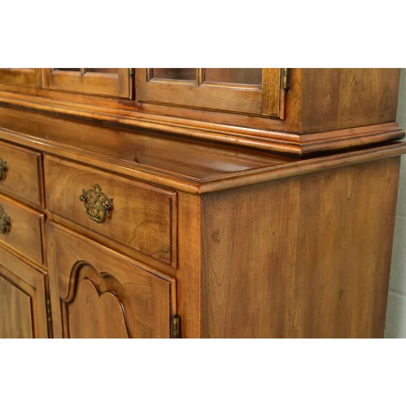 Statton Georgian Carved Cherry Wood Breakfront Bookcase or Dining Cabinet - Image 10