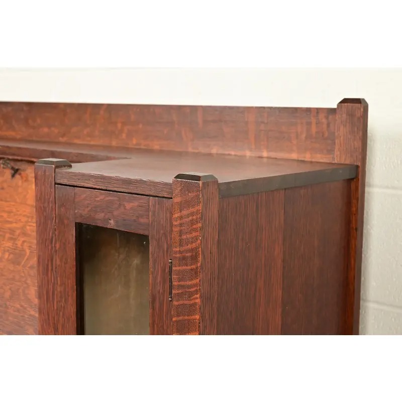 Stickley Brothers Style Antique Mission Oak Arts & Crafts Double Bookcase With Drop Front Secretary Desk, Circa 1910 - Image 10