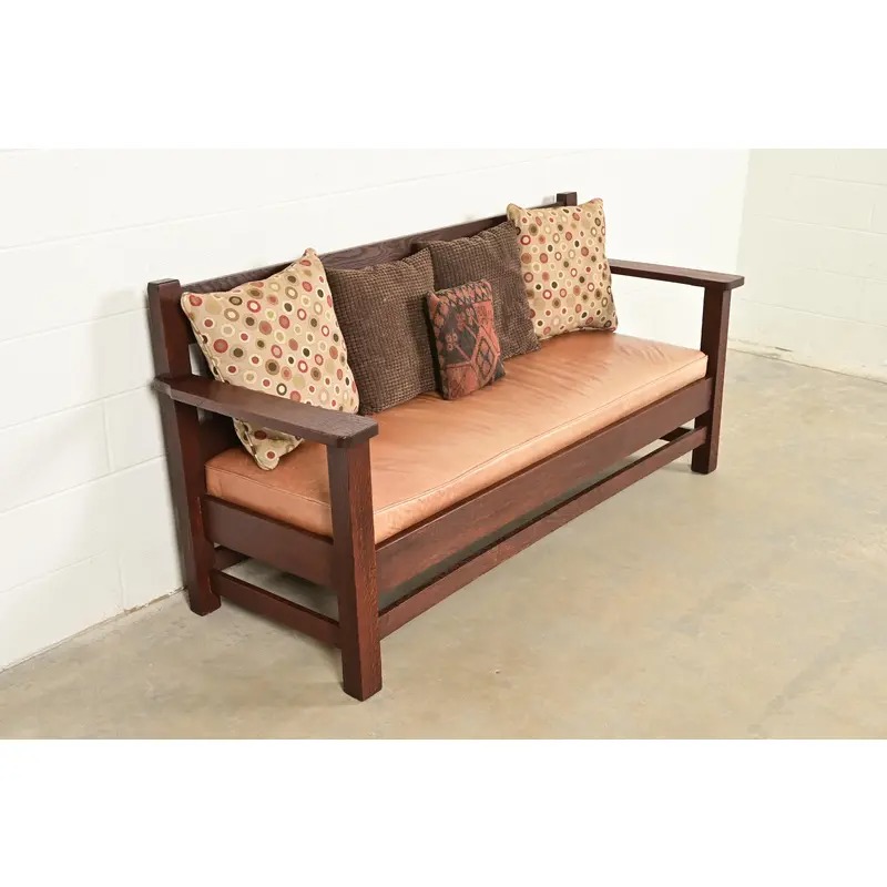 Stickley Brothers Style Antique Mission Oak Arts & Crafts Open Arm Settle Sofa, Circa 1910 - Image 10