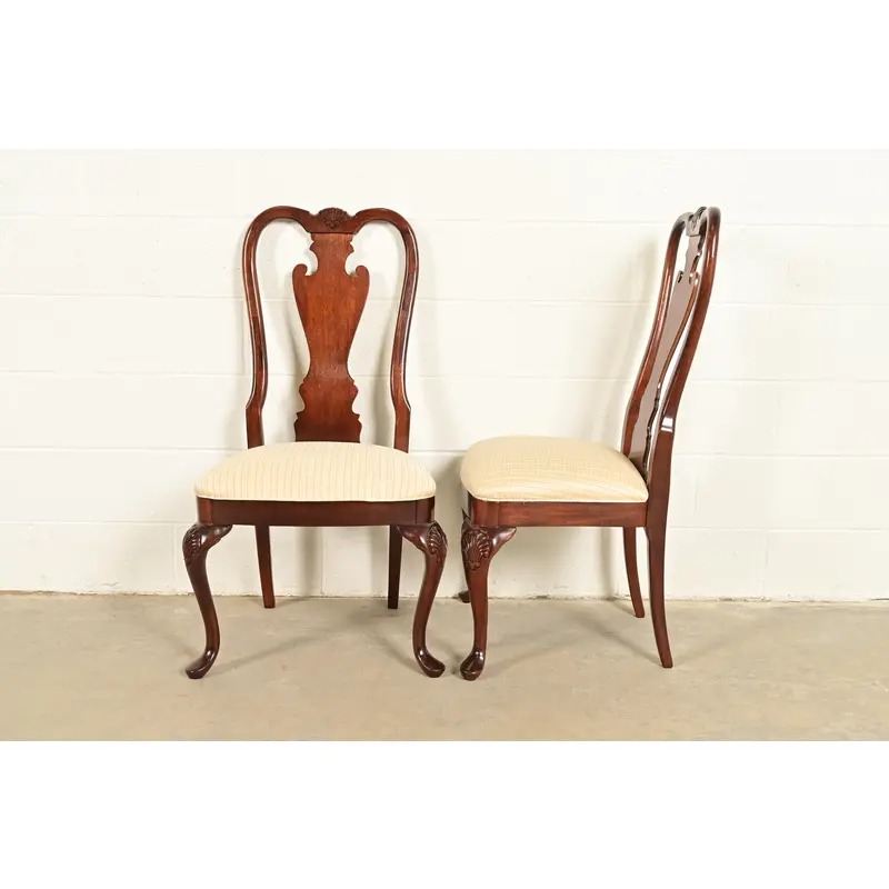 Thomasville Queen Anne Carved Solid Mahogany Side Chairs or Dining Chairs, Pair - Image 10