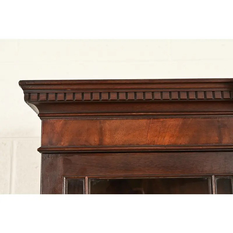 Baker Furniture Georgian Carved Mahogany Breakfront Bookcase Cabinet With Secretary Desk - Image 11