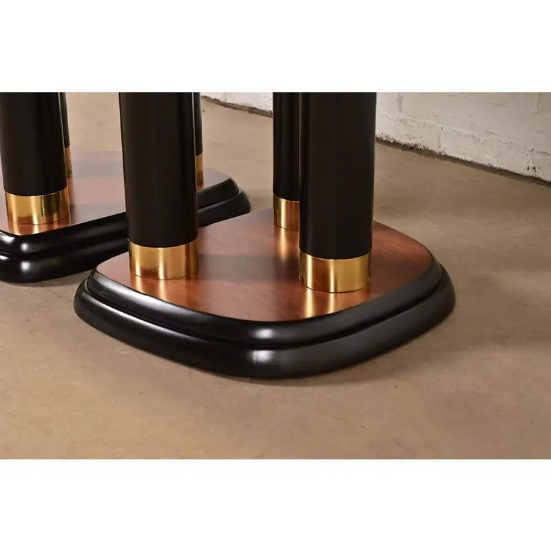 Drexel Heritage Modern Art Deco Walnut and Black Lacquered Double Pedestal Extension Dining Table, Newly Refinished - Image 11