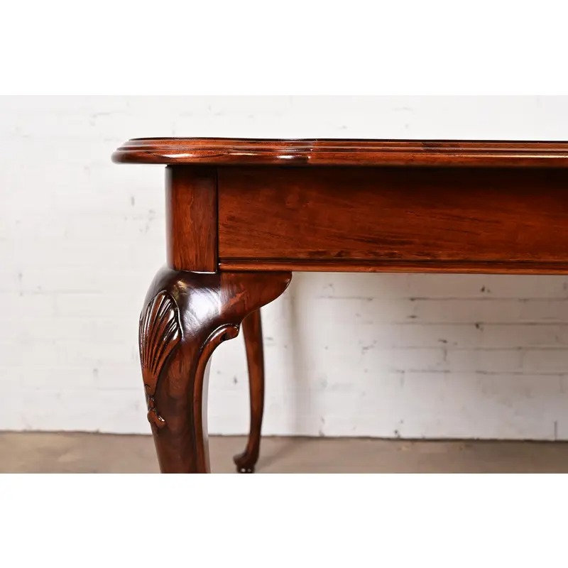 Ethan Allen Queen Anne Solid Cherry Wood Extension Dining Table, Newly Refinished - Image 11