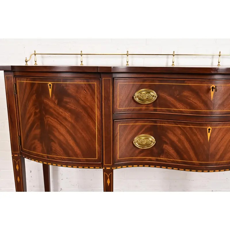Henkel Harris Federal Inlaid Flame Mahogany Serpentine Front Sideboard Credenza With Brass Gallery - Image 11