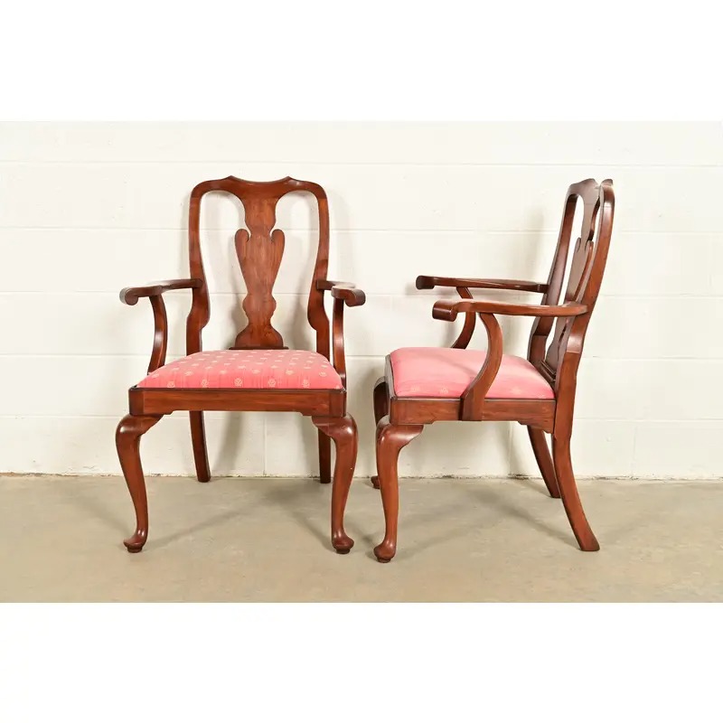 Henkel Harris Queen Anne Solid Cherry Wood Armchairs, Pair - Image 11