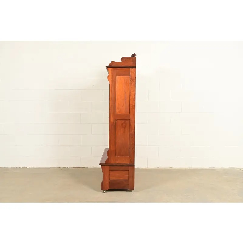 Herter Brothers Style Antique Eastlake Victorian Carved Burled Walnut Bookcase, Circa 1880s - Image 11