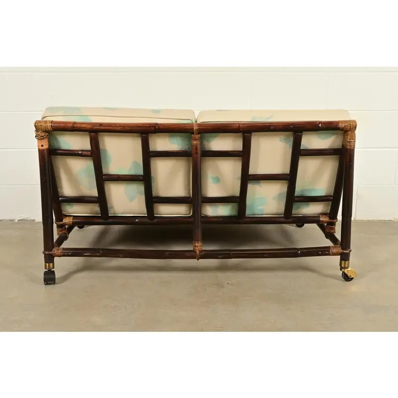 John Wisner for Ficks Reed Mid-Century Hollywood Regency Bamboo Rattan Loveseat, 1950s - Image 11