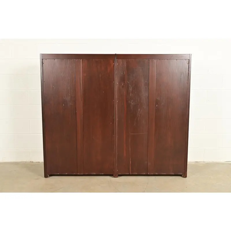 Limbert Style Antique Arts & Crafts Mahogany Double Bookcase Cabinet, Newly Refinished - Image 11