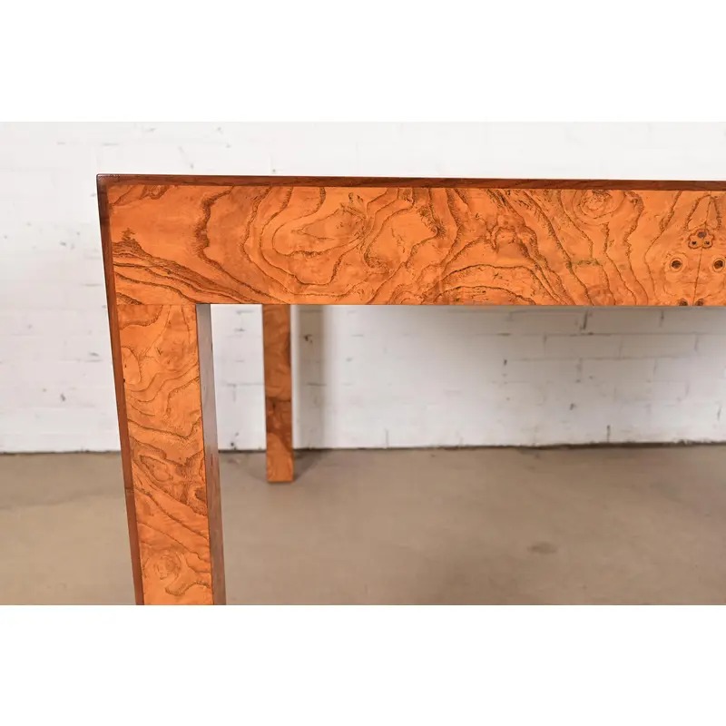 Milo Baughman Style Burl Wood Parsons Extension Dining Table, Newly Refinished - Image 11