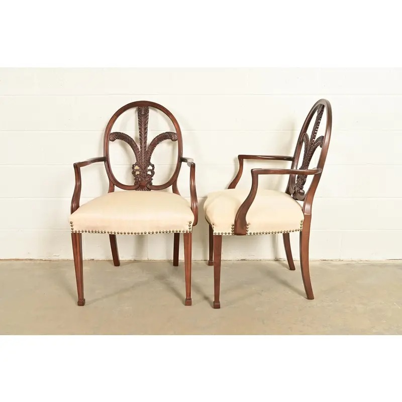 Romweber Antique French Regency Louis XVI Carved Mahogany Armchairs or Dining Chairs, Pair - Image 11