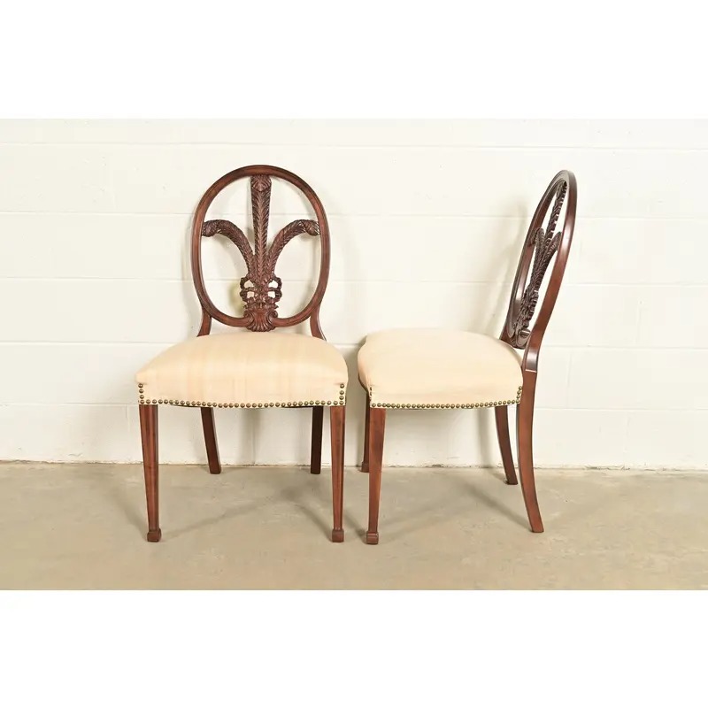 Romweber Antique French Regency Louis XVI Carved Mahogany Dining Chairs, Set of Four - Image 11