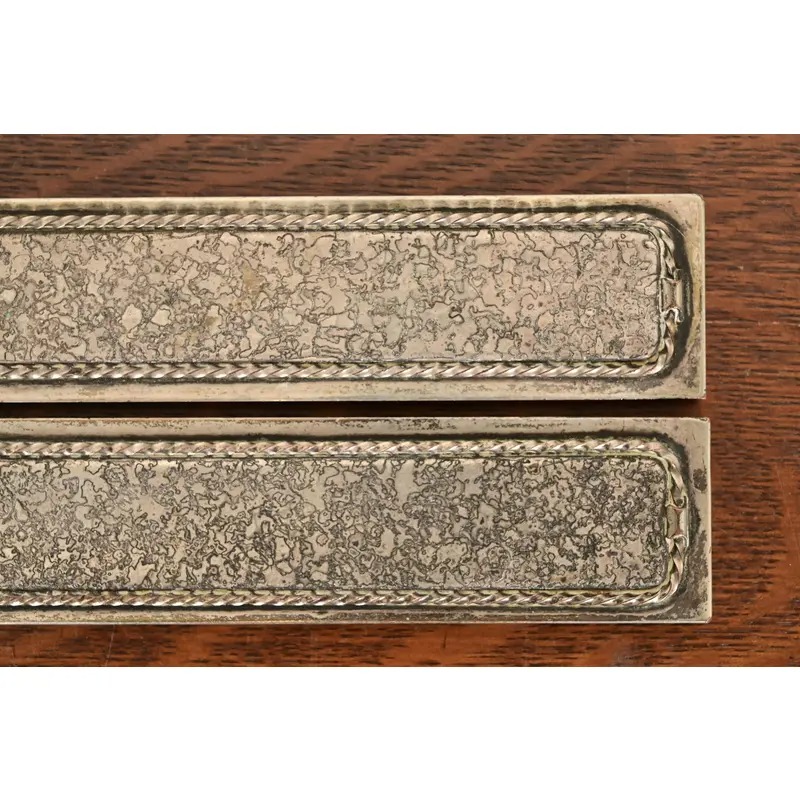 Roycroft Arts & Crafts Silver Finished Hammered Copper Blotter Ends With Leather Desk Blotter - Image 11
