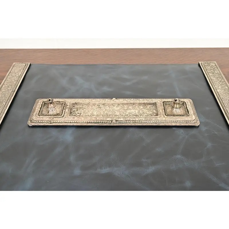 Roycroft Arts & Crafts Silver Finished Hammered Copper Desk Tray With Double Pen Holder