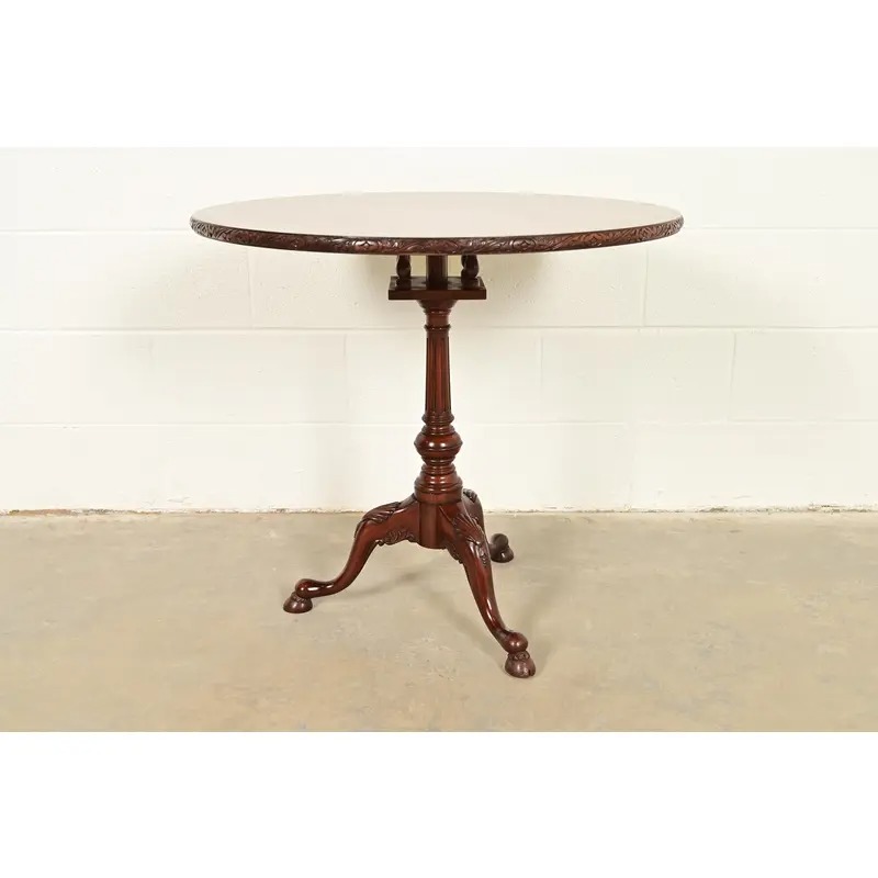 Smith & Watson Georgian Mahogany and Burl Wood Pedestal Tea Table - Image 11