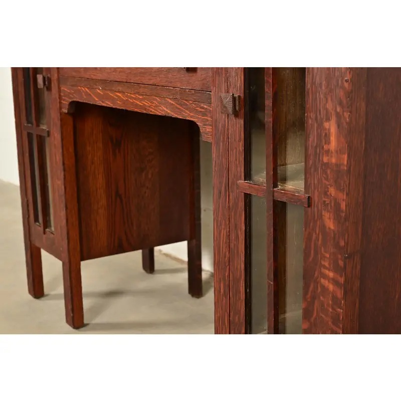 Stickley Brothers Style Antique Mission Oak Arts & Crafts Double Bookcase With Drop Front Secretary Desk, Circa 1910 - Image 11