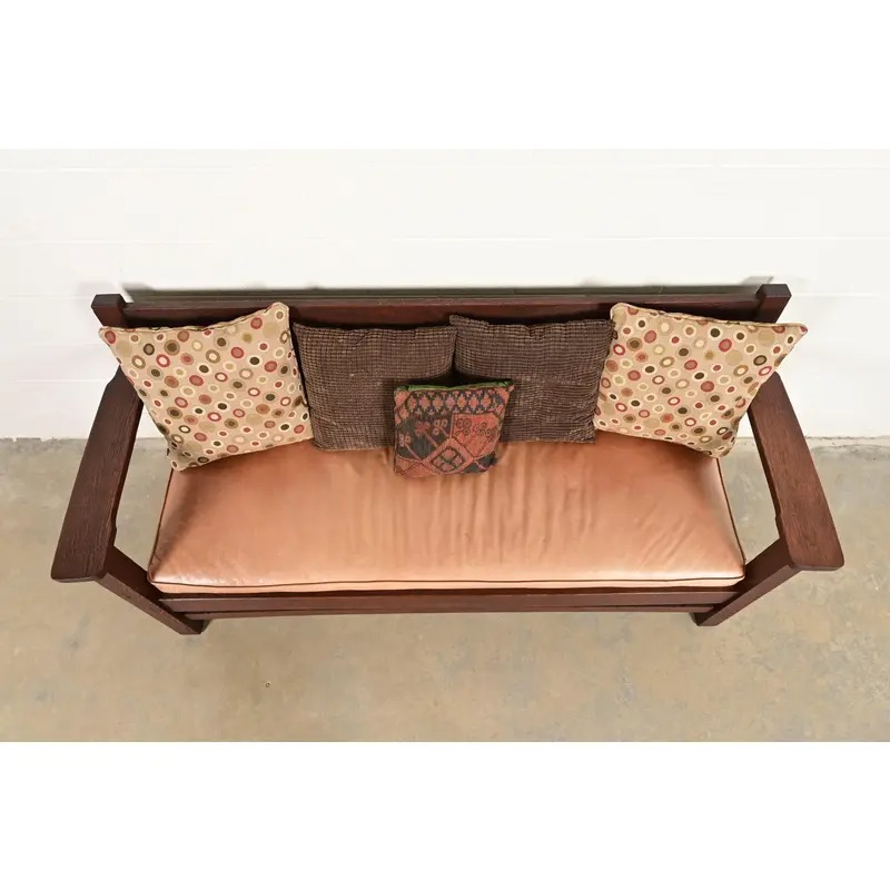 Stickley Brothers Style Antique Mission Oak Arts & Crafts Open Arm Settle Sofa, Circa 1910 - Image 11