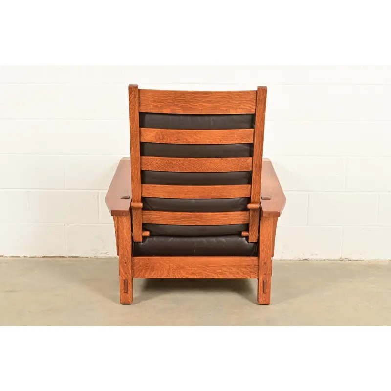 Stickley Mission Oak Arts & Crafts Spindle Reclining Morris Lounge Chair - Image 11