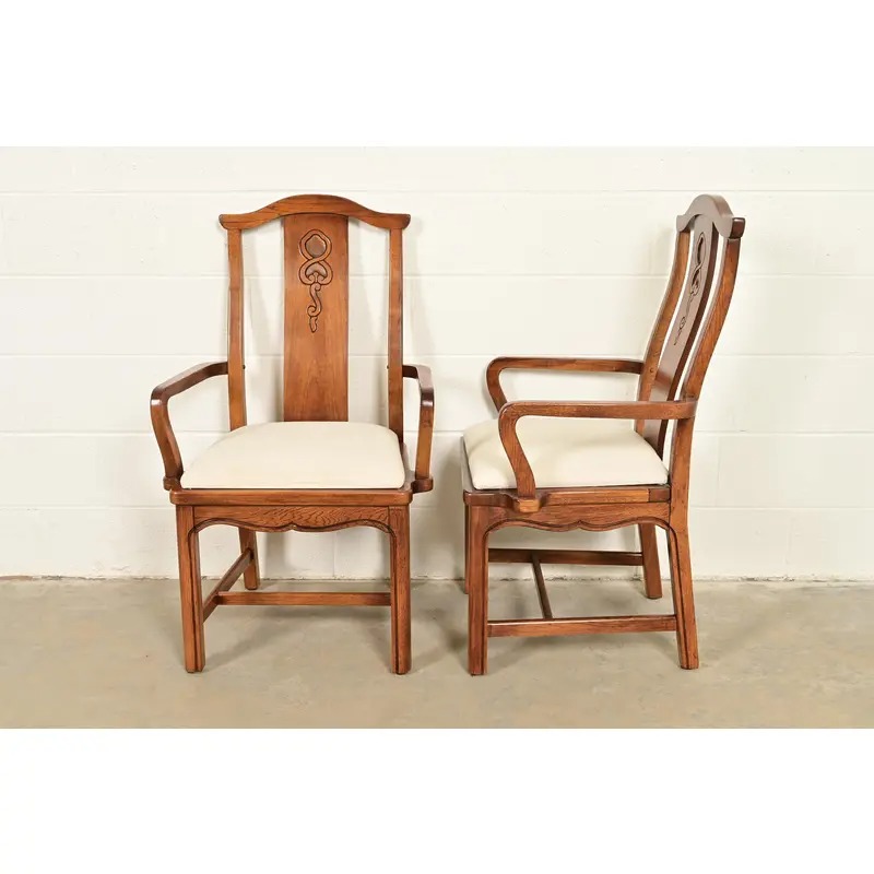 Thomasville Mid-Century Hollywood Regency Chinoiserie Carved Walnut Armchairs, Pair - Image 11