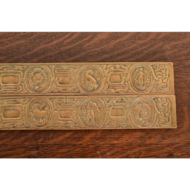 Tiffany Studios New York Zodiac Bronze Blotter Ends With Leather Desk Blotter - Image 11