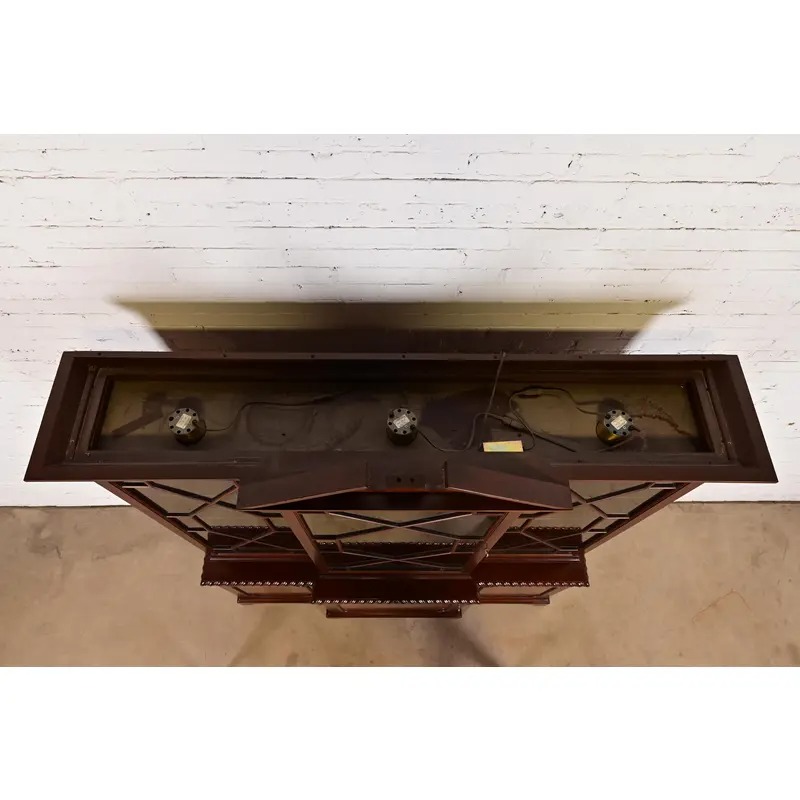 Baker Furniture Historic Charleston Georgian Flame Mahogany Lighted Breakfront Bookcase Cabinet - Image 12