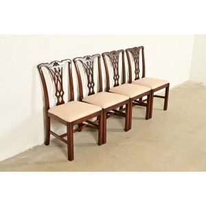 Baker Furniture Style Georgian Carved Mahogany Dining Chairs, Set of Four