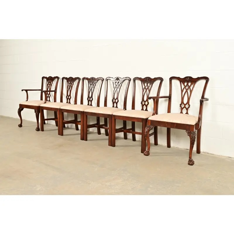 Baker Furniture Style Georgian Carved Mahogany Side Chairs or Dining Chairs, Pair - Image 12