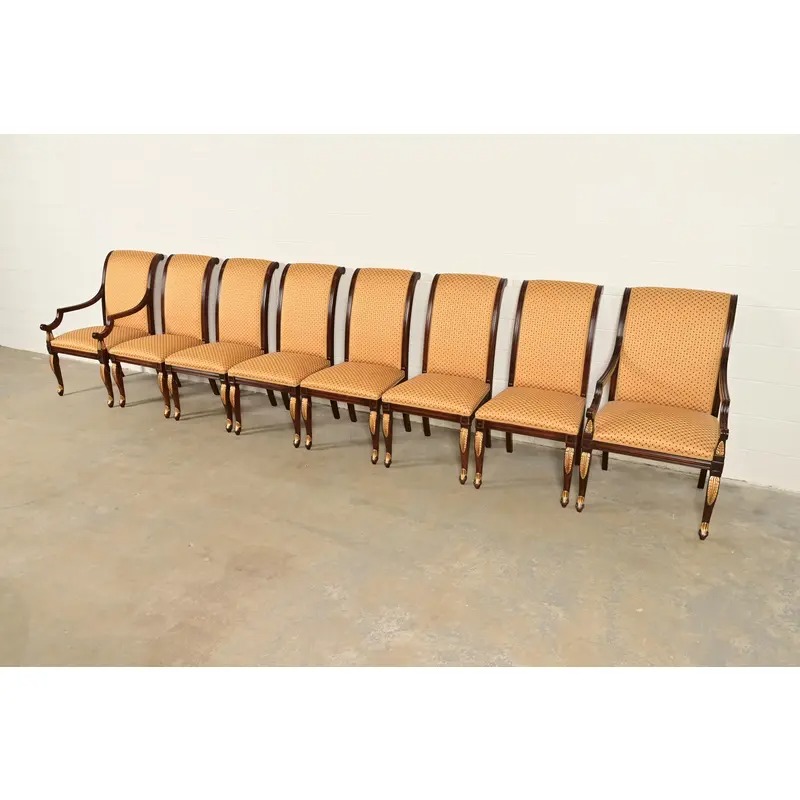 Baker Furniture Style Regency Carved Mahogany and Gold Gilt Side Chairs or Dining Chairs, Pair - Image 12