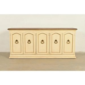 Drexel French Provincial Louis XV Cream Lacquered Sideboard Credenza, 1960s