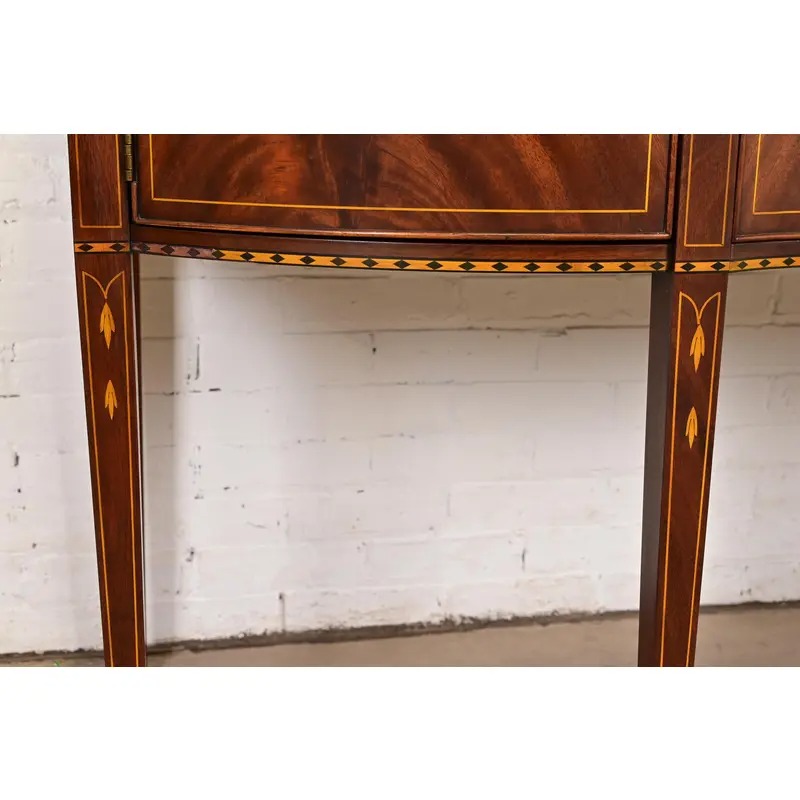 Henkel Harris Federal Inlaid Flame Mahogany Serpentine Front Sideboard Credenza With Brass Gallery - Image 12