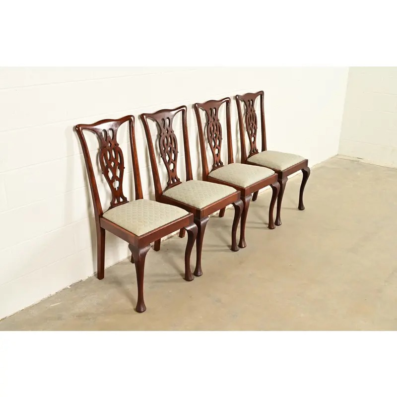 Henredon Style Georgian Carved Mahogany Dining Chairs, Set of Four