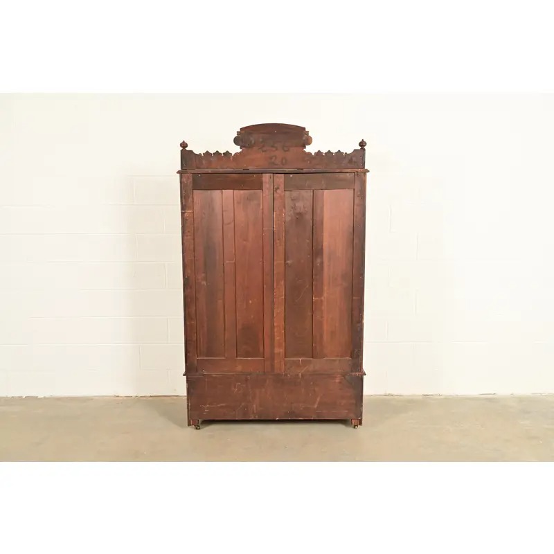 Herter Brothers Style Antique Eastlake Victorian Carved Burled Walnut Bookcase, Circa 1880s - Image 12