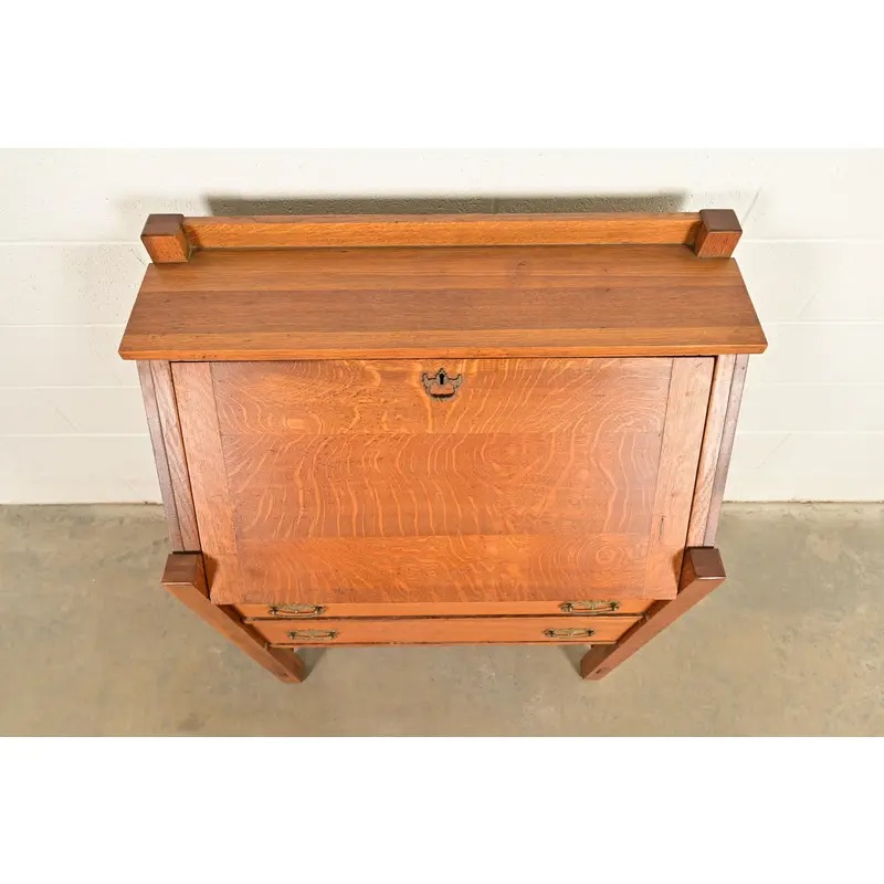 Lifetime Furniture Antique Mission Oak Arts & Crafts Drop Front Secretary Desk, Circa 1910 - Image 12