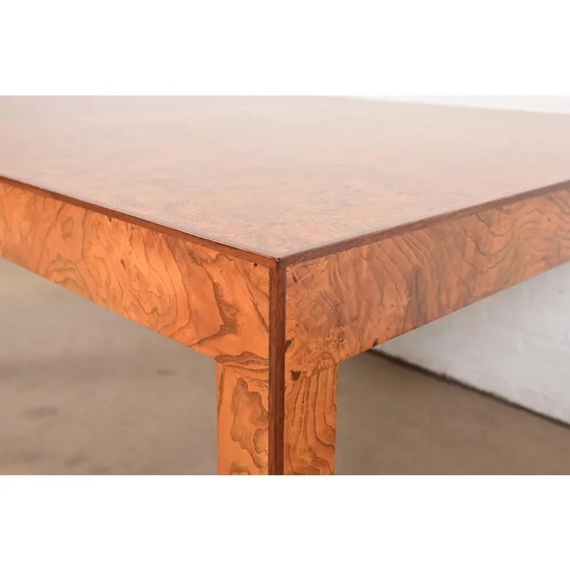 Milo Baughman Style Burl Wood Parsons Extension Dining Table, Newly Refinished - Image 12