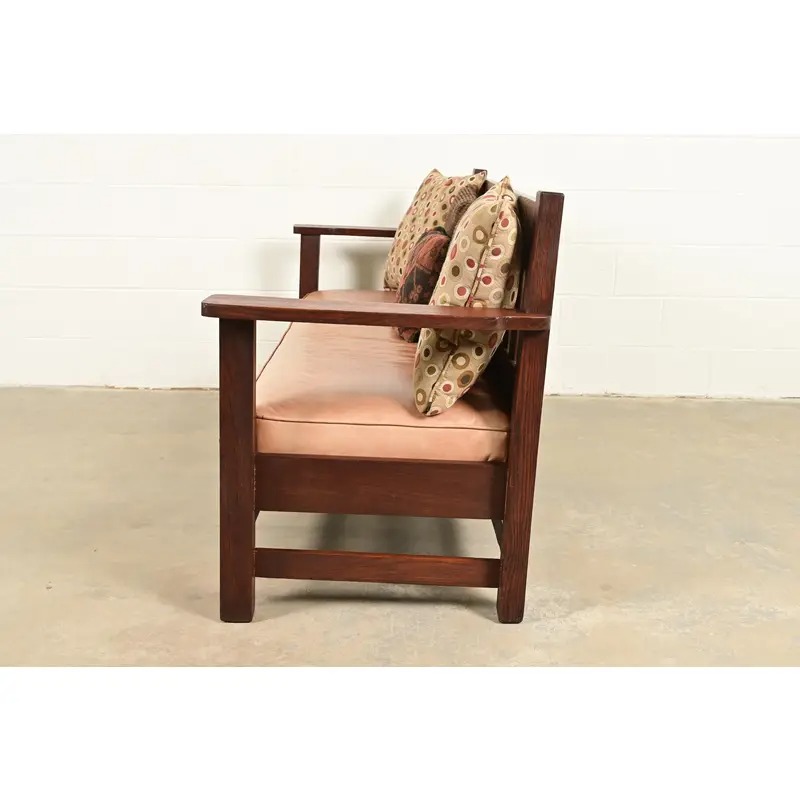 Stickley Brothers Style Antique Mission Oak Arts & Crafts Open Arm Settle Sofa, Circa 1910 - Image 12