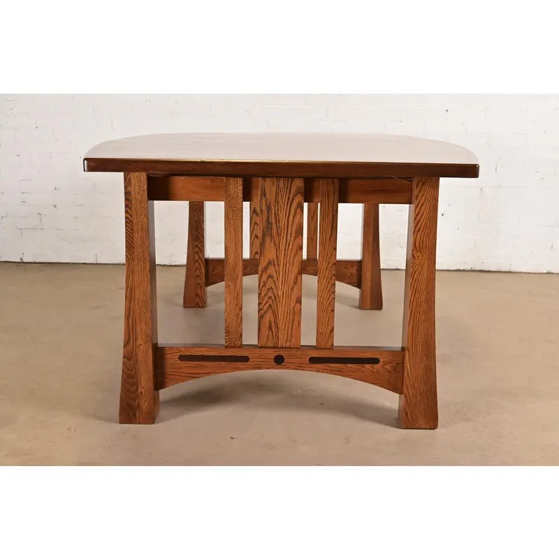 Stickley Style Mission Oak Arts & Crafts Extension Dining Table, Newly Refinished - Image 12
