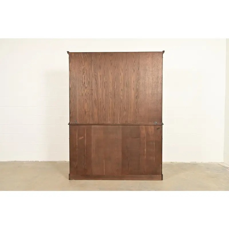Baker Furniture Georgian Carved Mahogany Breakfront Bookcase Cabinet With Secretary Desk - Image 13