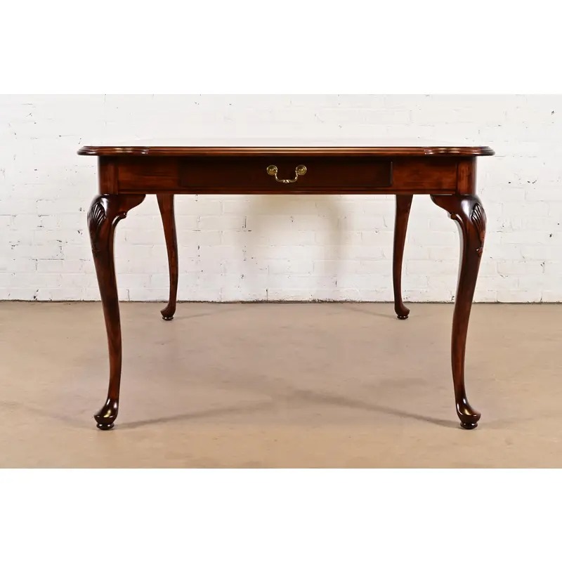 Ethan Allen Queen Anne Solid Cherry Wood Extension Dining Table, Newly Refinished - Image 13