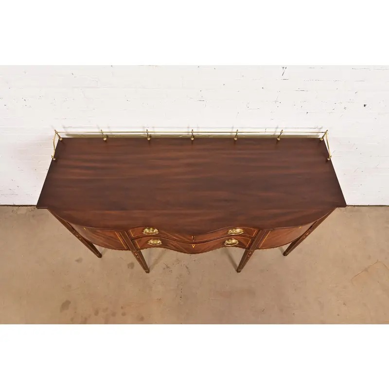 Henkel Harris Federal Inlaid Flame Mahogany Serpentine Front Sideboard Credenza With Brass Gallery - Image 13