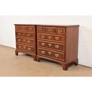 Henredon Georgian Banded Mahogany and Burl Wood Chests of Drawers, Newly Refinished