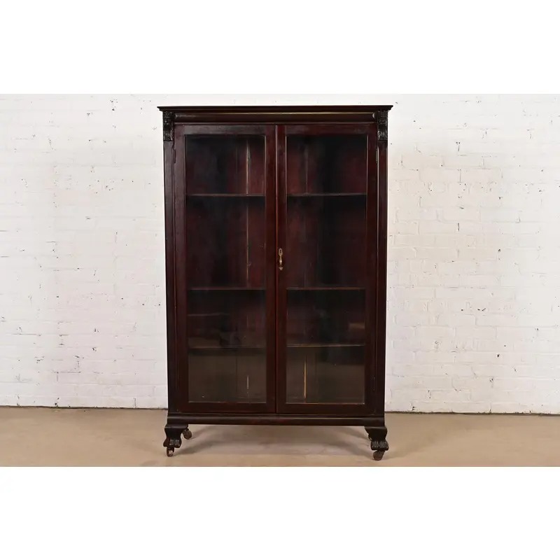 R. J. Horner Style American Empire Carved Mahogany Bookcase With Lion Heads, Circa 1890s