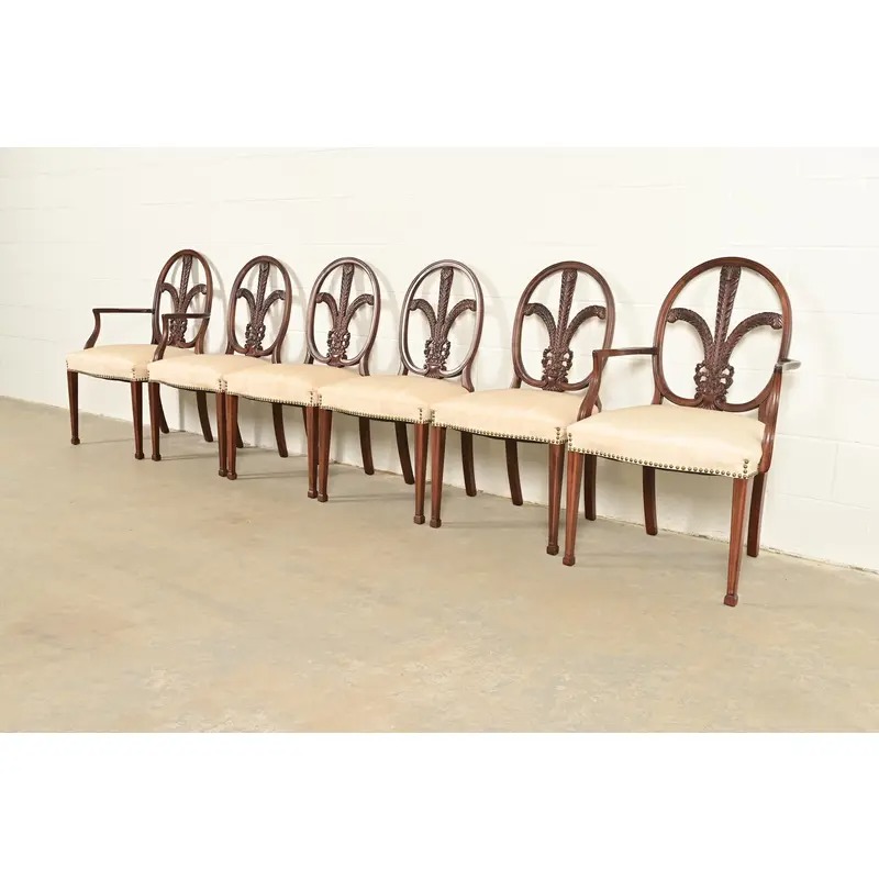 Romweber Antique French Regency Louis XVI Carved Mahogany Armchairs or Dining Chairs, Pair - Image 13