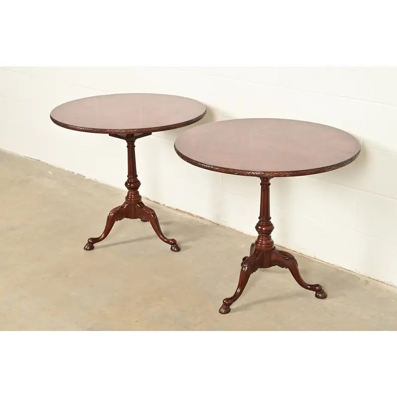 Smith & Watson Georgian Mahogany and Burl Wood Pedestal Tea Table - Image 13