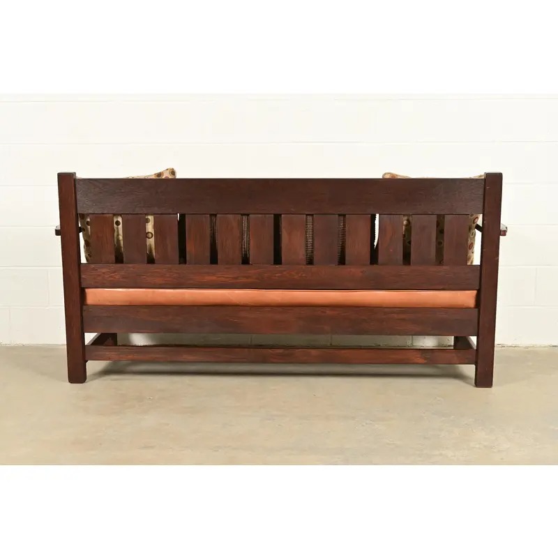 Stickley Brothers Style Antique Mission Oak Arts & Crafts Open Arm Settle Sofa, Circa 1910 - Image 13