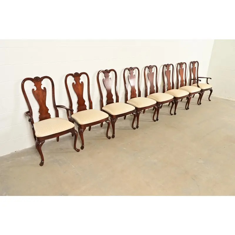 Thomasville Queen Anne Carved Solid Mahogany Side Chairs or Dining Chairs, Pair - Image 13