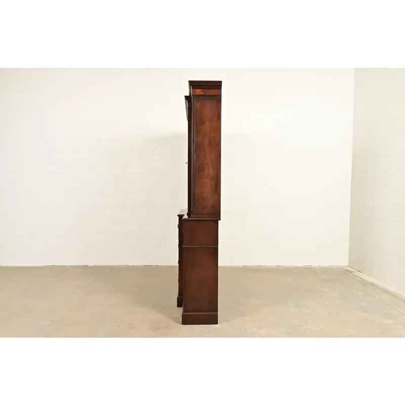 Baker Furniture Georgian Carved Mahogany Breakfront Bookcase Cabinet With Secretary Desk - Image 14