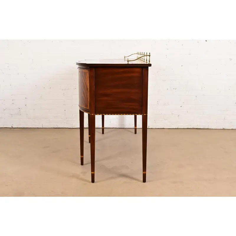 Henkel Harris Federal Inlaid Flame Mahogany Serpentine Front Sideboard Credenza With Brass Gallery - Image 14